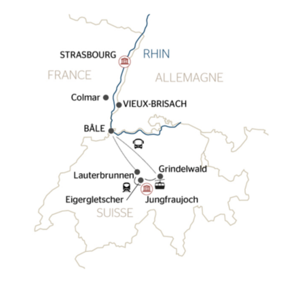 Croisi&egrave;re fluviale de l'Alsace aux sommets des Alpes suisses