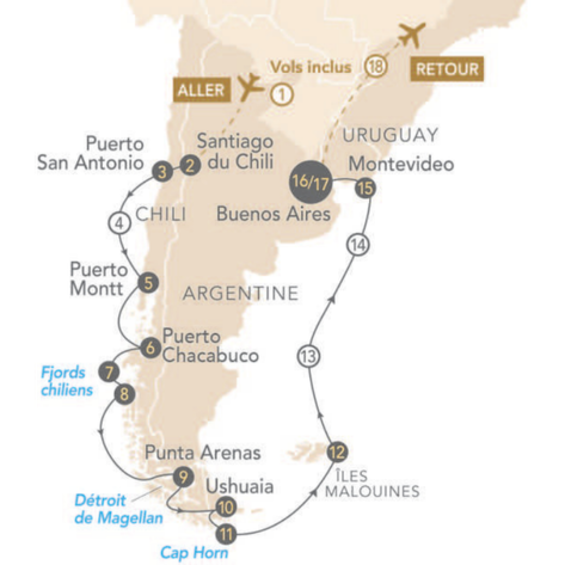 Croisi&egrave;res Patagonie et Terres australes : des Andes aux fjords de Terre de Feu